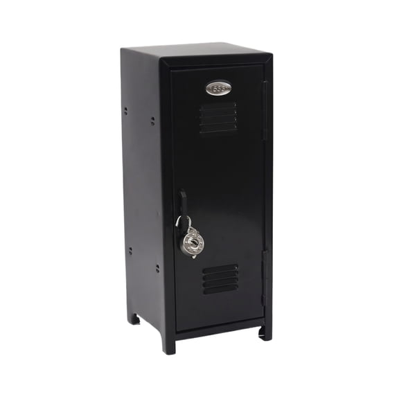Mini Metal Storage Locker with Lock, Black | Tabletop Storage Chest with Combination Padlock, Small Steel Organizer Box for Desk, Office, Classroom, Kids