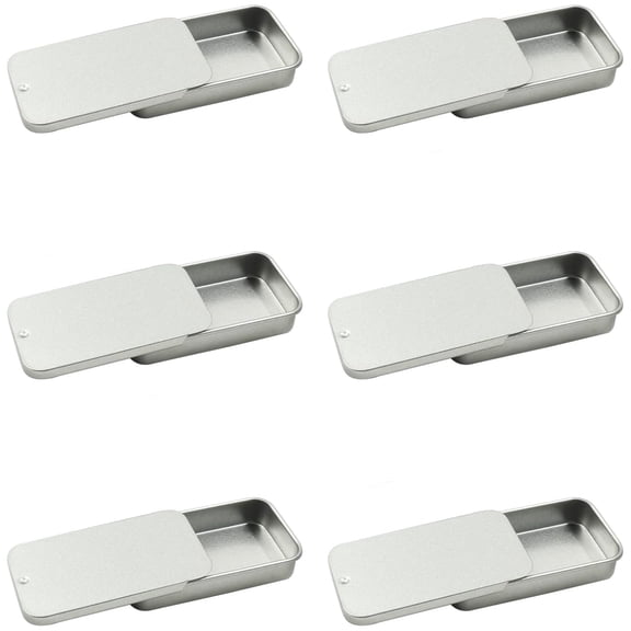 Mini Metal Tin Box,Small Slide Top Tin Containers,Refillable Slide Cover Storage Box,Portable Travel Metal Box for Lip Balm Crafts Storage Kit(Silver-2.36 x 1.34 x 0.4 in)