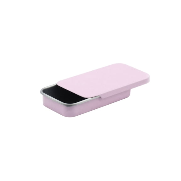 Mini Metal Tin Container, Pink Slide Top Rectangular Storage Tin Box, 1 Pack Portable Small Metal Organizer, for Needles Jewelry Crafts Candies and Tiny Daily Items Organization