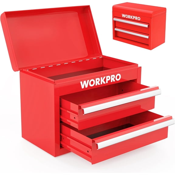 Mini Metal Tool Box with 2 Drawers and Top Storage, Small Tool Chest with PVC Liners and PP Feet Pads, Cold Rolled Steel Toolbox with Magnetic Tab