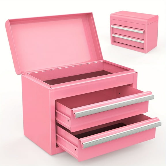 Mini Metal Toolbox, 2 Drawers & Top Storage, Garage/Hardware Tool Organizer, Small Cabinet, Colorful Storage Box