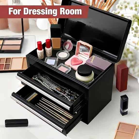 Mini Metal Toolbox, 2 Drawers & Top Storage, Garage/Hardware Tool Organizer, Small Cabinet, Colorful Storage Box