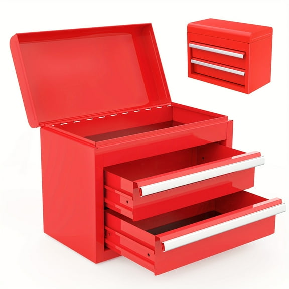 Mini Metal Toolbox, 2 Drawers & Top Storage, Garage/Hardware Tool Organizer, Small Cabinet, Colorful Storage Box