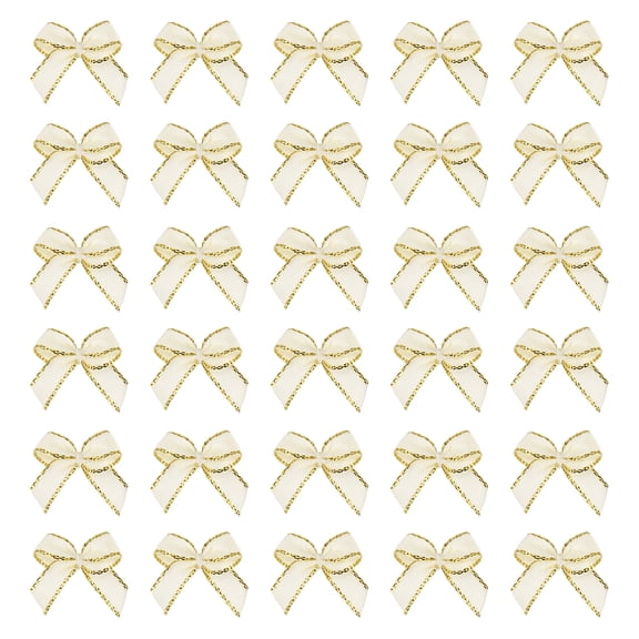 Mini Metallic Edge Ribbon Bow. 22x23mm Satin Gold Edge Ribbon Bow Appliques for Crafts DIY Hair Bows Sewing Wedding Party Christmas Decoration, (Pack of 100, Beige)