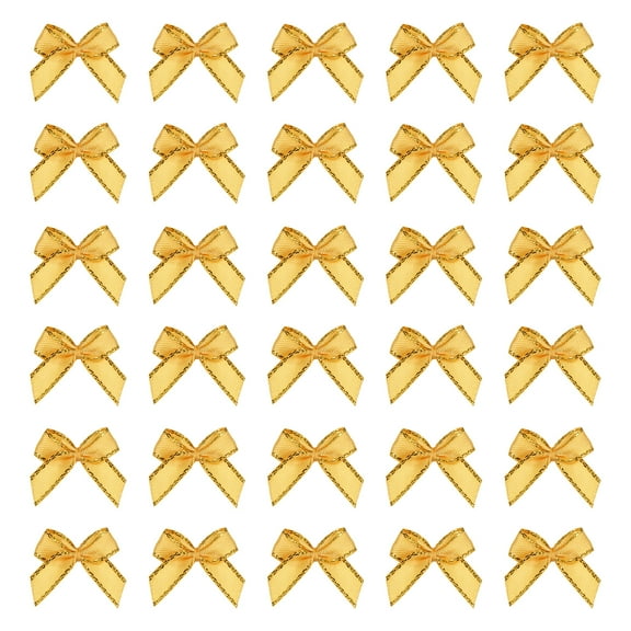 Mini Metallic Edge Ribbon Bow. 22x23mm Satin Gold Edge Ribbon Bow Appliques for Crafts DIY Hair Bows Sewing Wedding Party Christmas Decoration, (Pack of 100, Golden)