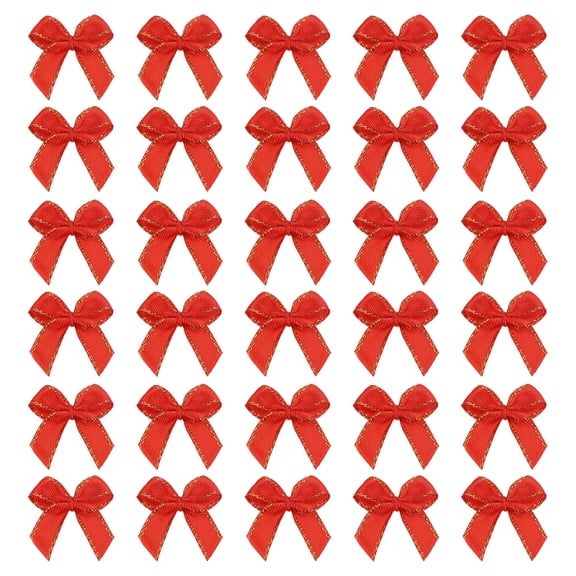Mini Metallic Edge Ribbon Bow. 22x23mm Satin Gold Edge Ribbon Bow Appliques for Crafts DIY Hair Bows Sewing Wedding Party Christmas Decoration, (Pack of 100, Red)