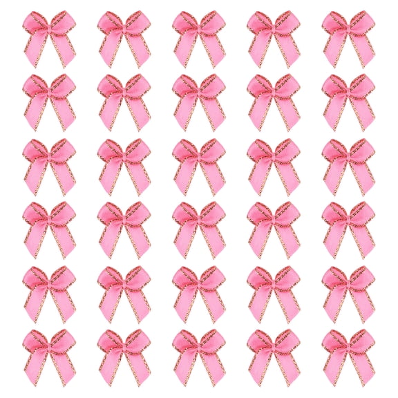 Mini Metallic Edge Ribbon Bow. 22x23mm Satin Gold Edge Ribbon Bow Appliques for Crafts DIY Hair Bows Sewing Wedding Party Christmas Decoration, (Pack of 100, Rose Red)