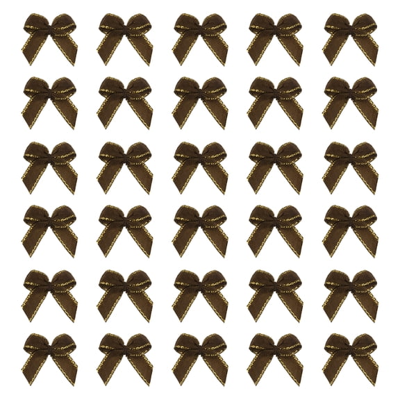 Uxcell Mini Metallic Gold Edge Ribbon Bow 22x23mm Bow Pack of 50 Brown