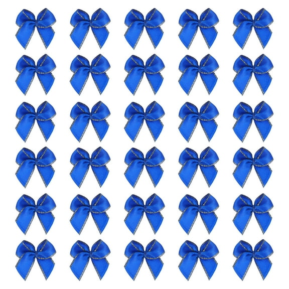 Mini Metallic Edge Ribbon Bow. 25x26mm Satin Gold Edge Ribbon Bow Appliques for Crafts DIY Hair Bows Sewing Wedding Party Christmas Decoration, (Pack of 100, Dark Blue)