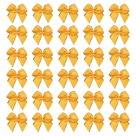 Mini Metallic Edge Ribbon Bow. 25x26mm Satin Gold Edge Ribbon Bow Appliques for Crafts DIY Hair Bows Sewing Wedding Party Christmas Decoration, (Pack of 100, Golden)
