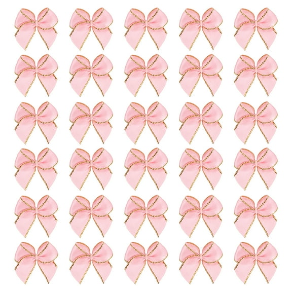 Mini Metallic Edge Ribbon Bow. 25x26mm Satin Gold Edge Ribbon Bow Appliques for Crafts DIY Hair Bows Sewing Wedding Party Christmas Decoration, (Pack of 100, Pink)