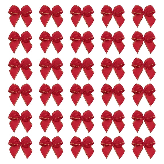 Mini Metallic Edge Ribbon Bow. 25x26mm Satin Gold Edge Ribbon Bow Appliques for Crafts DIY Hair Bows Sewing Wedding Party Christmas Decoration, (Pack of 100, Wine Red)
