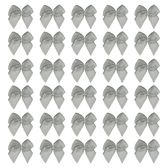 Mini Metallic Edge Ribbon Bow. 25x26mm Satin Silver Edge Ribbon Bow Appliques for Crafts DIY Hair Bows Sewing Wedding Party Christmas Decoration, (Pack of 100, Silver)
