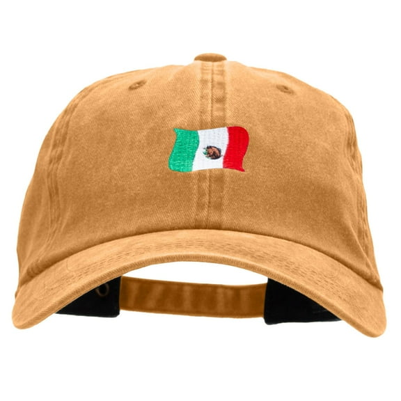 Mini Mexican Flag Embroidered Unstructured Cotton Cap - Gold OSFM