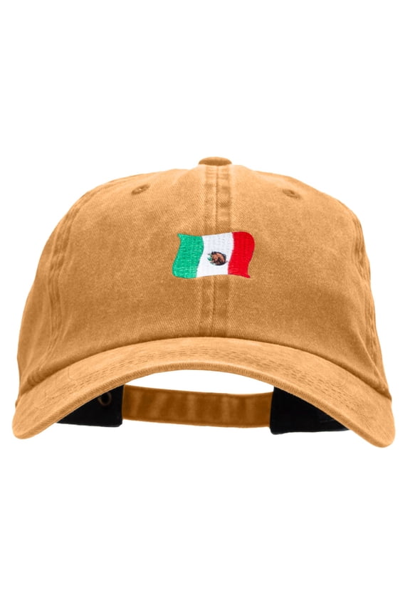Mini Mexican Flag Embroidered Unstructured Cotton Cap - Gold OSFM