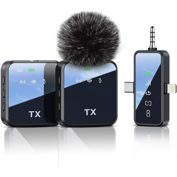 LOOKFUN 3 in 1 Microphone for iPhone/Android/Camera, Wireless Lavalier Microphone, 100ft Transmission, 18H Battery Life, Mini Microphone for Record Interview, Vlogs, YouTube, Tiktok, Black