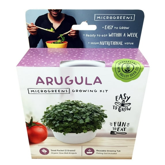 Mini Microgreens Growing Kit - Arugula - Grow Your Own Organic Gourmet Micro Greens Indoors: Salad, Sandwich & Garnish - Easy & Fun - Great Gift or Stocking Stuffer