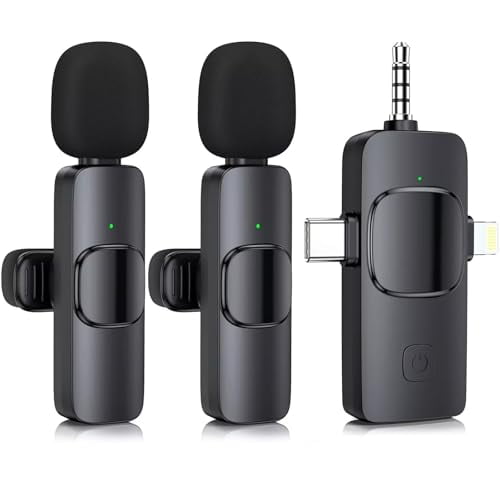 Mini Microphone,3 in 1 Wireless Microphone for iPhone,iPad,Android,Camera,Professional Wireless Lavalier Lapel Mics for Recording,YouTube,TikTok