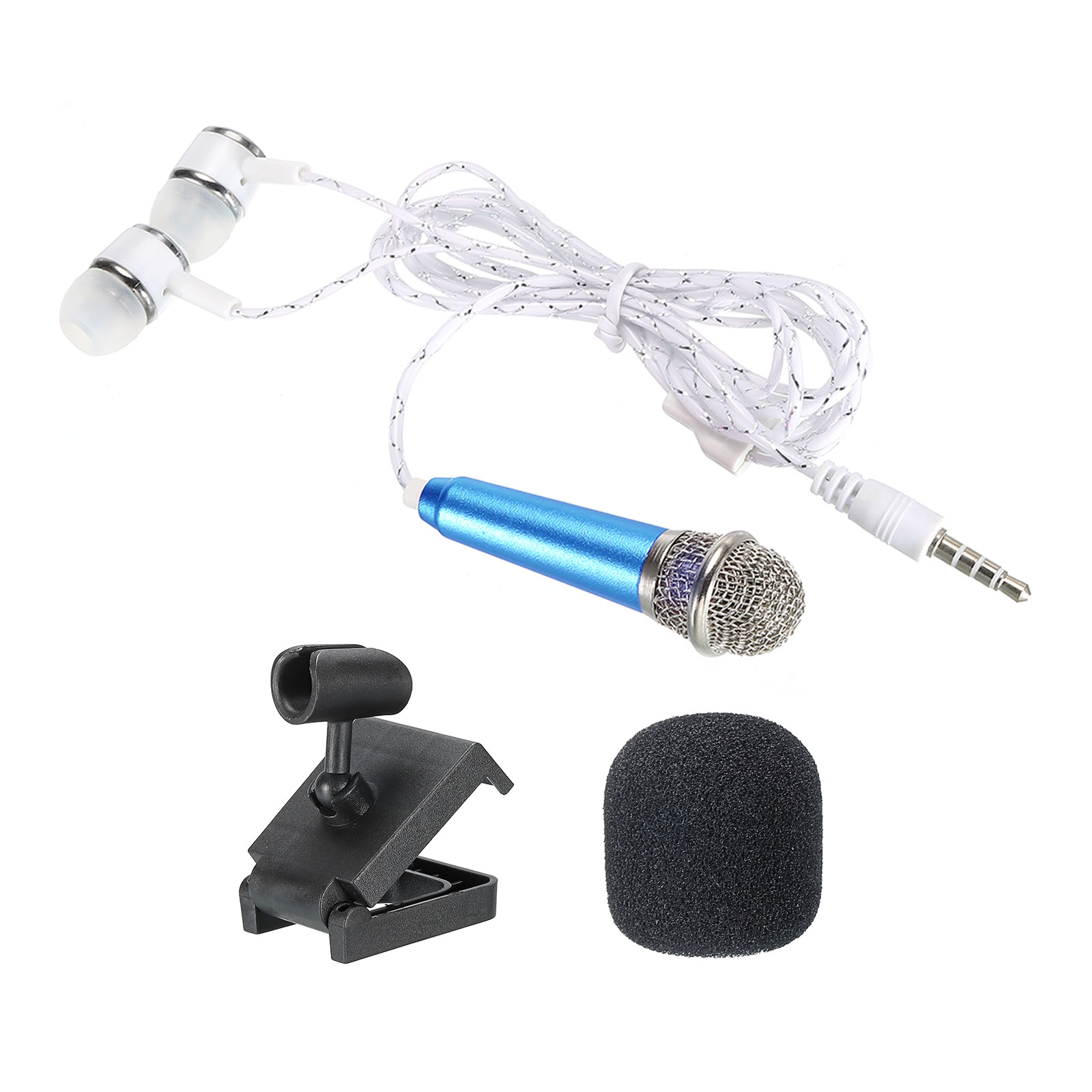 Mini Microphone Portable Vocal Microphone Blue for Singing with Earphone Mic Stand and Cover Pack of 1