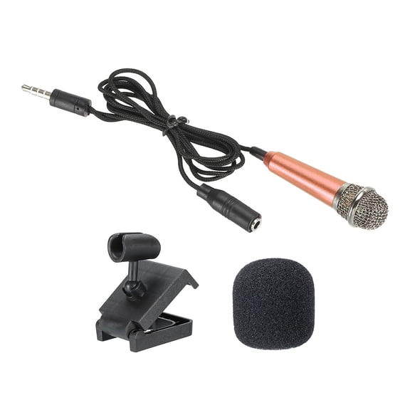 Mini Microphone Portable Vocal Microphone Rose Gold for Singing with Mic Stand and Cover Pack of 1