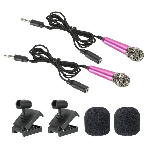 Mini Microphone Portable Vocal Microphone Rose Red for Singing with Mic Stand and Cover Pack of 2