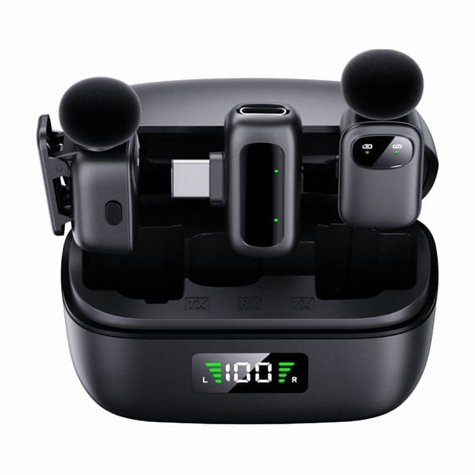 Mini Microphone, Wireless Lavalier Style, Noise Cancelling Microphone for Mobile Live Streaming, AI Voice Changing, Plug and Play