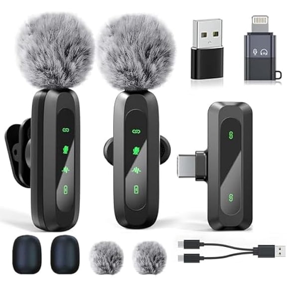 Mini Microphone for iPhone 15/16/Android/ipad,Wireless Lavalier Mic with Noise Cancelling, USB-C Mini Lapel Lav Mic 2 Pack for Vlog YouTube TikTok
