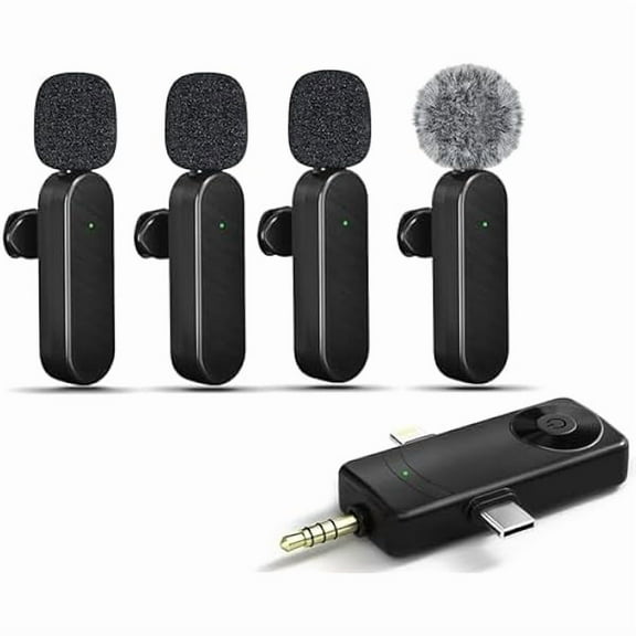 Mini Microphone for iPhone Android Camera iPad USB-C, 4 in 1 Professional Wireless Lavalier Lapel Microphone for Recording, Live Stream4Mic