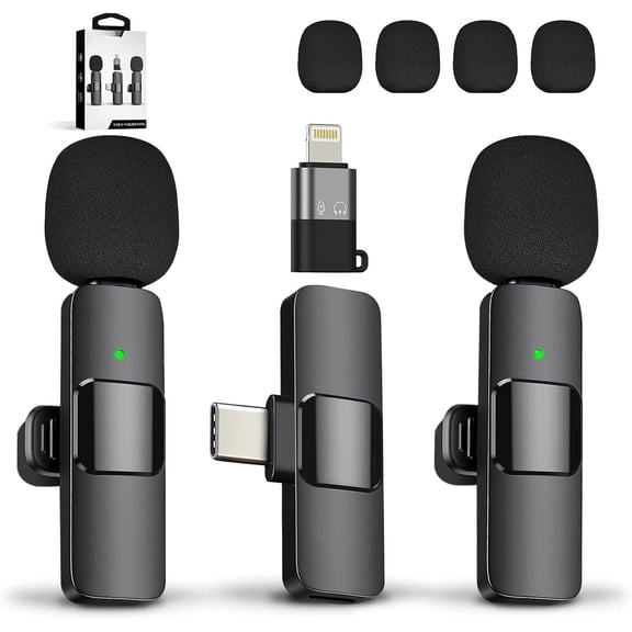 Mini  Microphone for  iPad Android,Lavalier Microphone for Video Recording,2 Pack  Mic  Clear Recording with USB-C for Podcast Microphone,4 Extra Windscreens