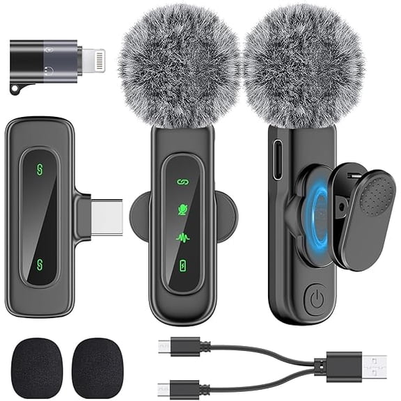 Mini Microphone for iPhone 16/15/14/iPad/Android, Wireless Lavalier Microphone with Magnetic Collar Clip, USB-C Mini Lapel Lav Mic with Noise Reduction for Vlog YouTube TikTok, 12H