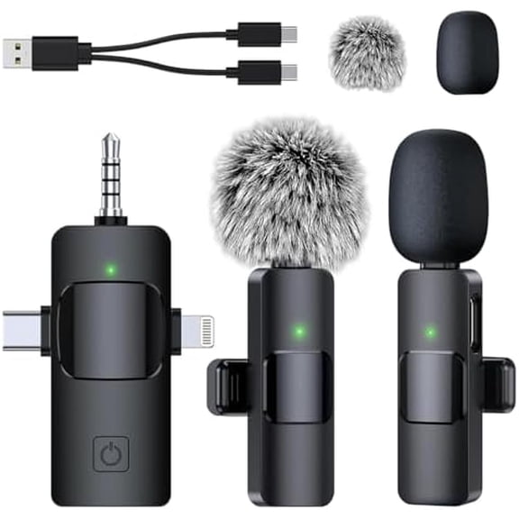 Mini Microphone for iPhone/Android/Camera 3 in 1 Wireless Lavalier Mic with Noise Cancellation Plug&Play Clip-On, 12H Battery, 65FT Range for YouTube, TikTok, Vlogging, Interviews, Influencer$$Music