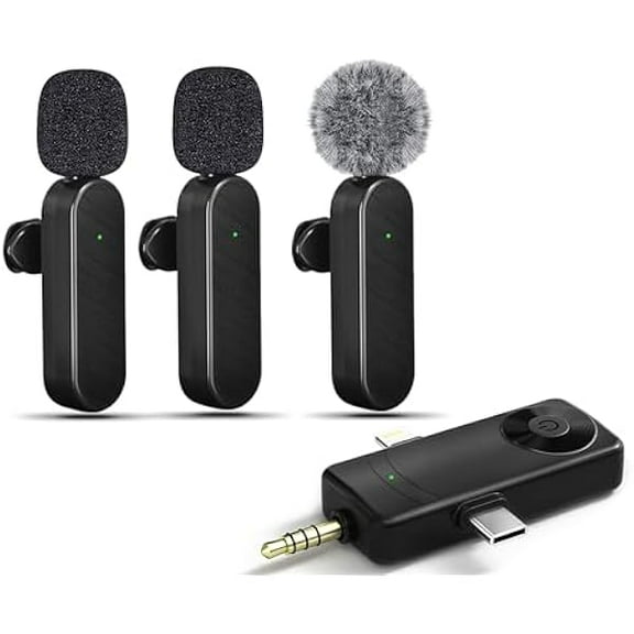 Mini Microphone for iPhone Android Camera iPad USB-C, 3 in 1 Professional Wireless Lavalier Lapel Microphone for Recording, Live Stream, YouTube, Facebook, TikTok, Vlog (3 Mic)