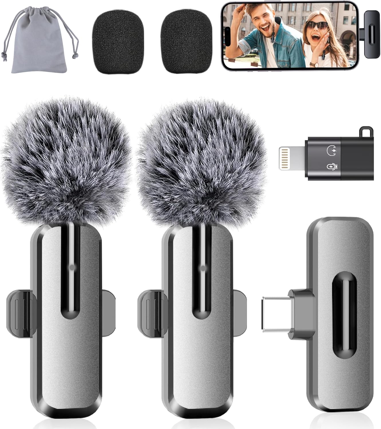 Mini Microphone for iPhone - Lavalier Bluetooth Microphone for Video Recording, 2 Pack Noise Reduction Clip-on Mini Lapel Mic for Tiktok YouTube Vlog Lives Podcast(iPhone 14 & Below)