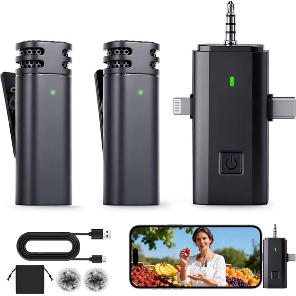 Mini Microphones:  Lavalier Microphone with AI Noise Reduction for  15/, , Cameras 12H , Plug and Play  Microphones for Vlog/YouTube//Live