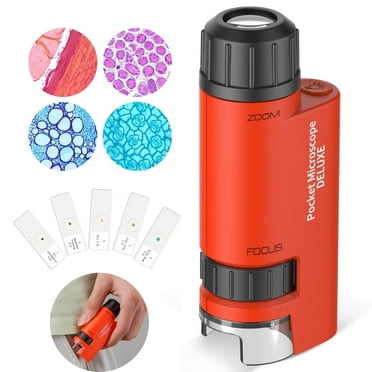 Mini Microscope for Kids, 60x-120x Pocket Microscope LED Light Handheld Small Lightweight Kid Microscope with 5pcs Prepared Slides Storage Bag