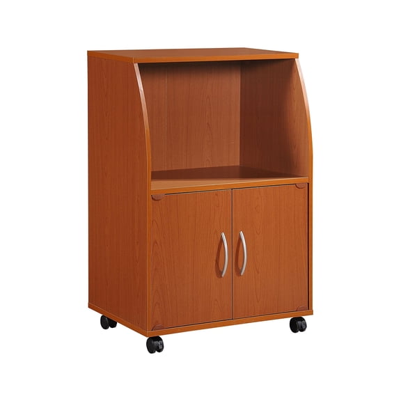 Mini Microwave Cart with 2 Doors and Storage Shelf, Cherry Finish