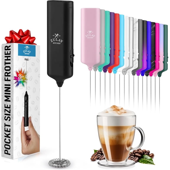 Mini & Mighty Milk Frother Wand  Powerful Handheld Coffee Frother, Battery Operated Drink Mixer Compact Pocket Size Detachable Whisk for Latte, Cappuccino, Matcha, Hot Chocolate Black