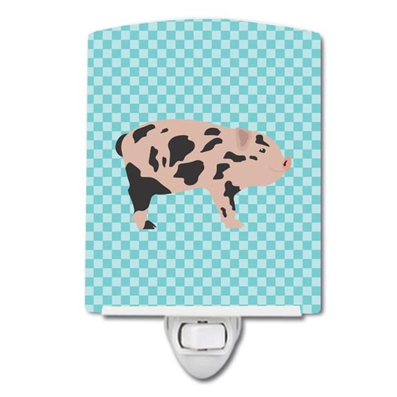 Mini Miniature Pig Blue Check Ceramic Night Light