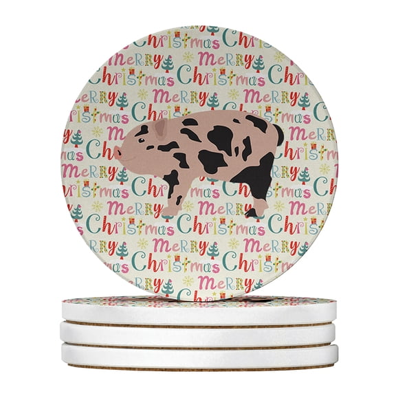 Mini Miniature Pig Christmas Large Sandstone Coasters Pack of 4 4 in x 4 in