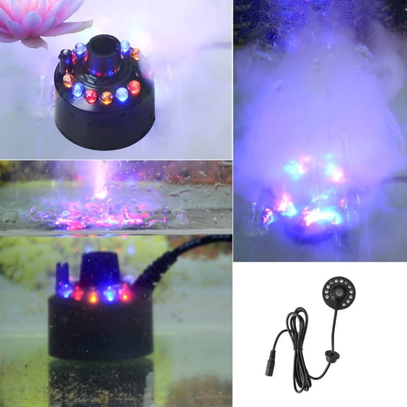 Mini Mist Maker 12 LED Fogger Water Pond Fog Machine Atomizer Air Humidifier Indoor Foggers Black34777
