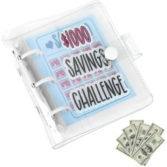 Mini Money Saving Binder with 25 Envelopes, $1000 Savings Challenge Book, Portable Budget Tool (White, 1 Pack)