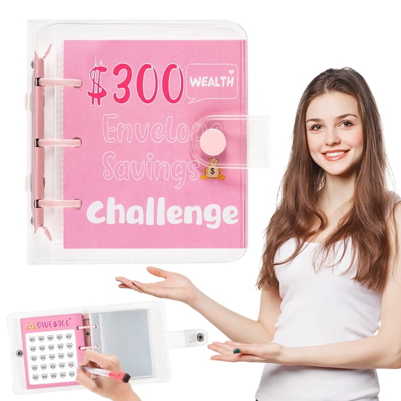 Mini Money Saving Challenge Binder A6 Pink 25 Envelopes Cash Stuffing Budget Planner $300 Savings Challenge Wallet Portable Finance Organizer for Beginners Students