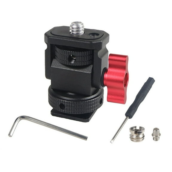 Mini Monitor Mount Holder Tripod Head with Cold Shoe Mount Adapter Swivel and Tilt Adjustable for Flash Fill Light