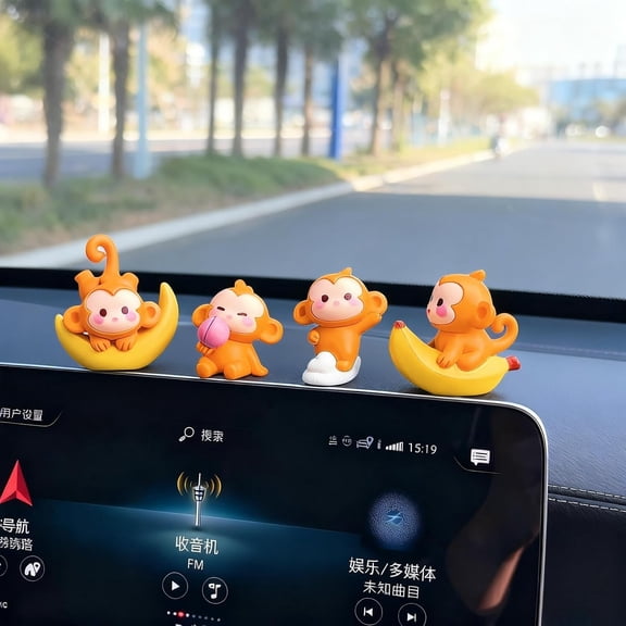Mini Monkey Dashboard Decorations, 4 Pcs Car Dashboard Decor Rear View Mirror Ornaments, Cute Car Accessories for Women