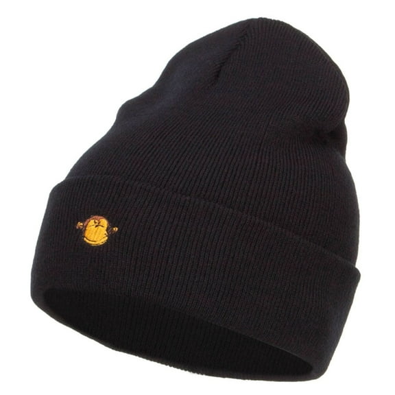 Mini Monkey Embroidered Long Beanie - Black OSFM