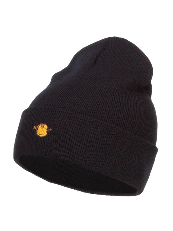 Mini Monkey Embroidered Long Beanie - Black OSFM