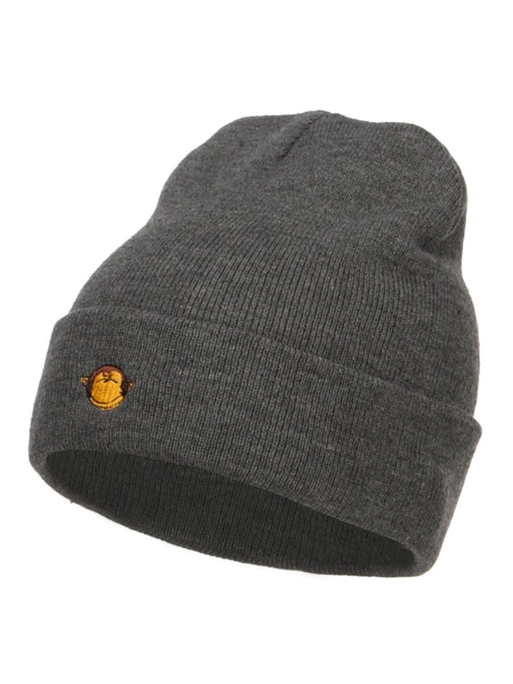 Mini Monkey Embroidered Long Beanie - Dk Grey OSFM