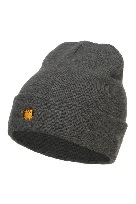 Mini Monkey Embroidered Long Beanie - Dk Grey OSFM