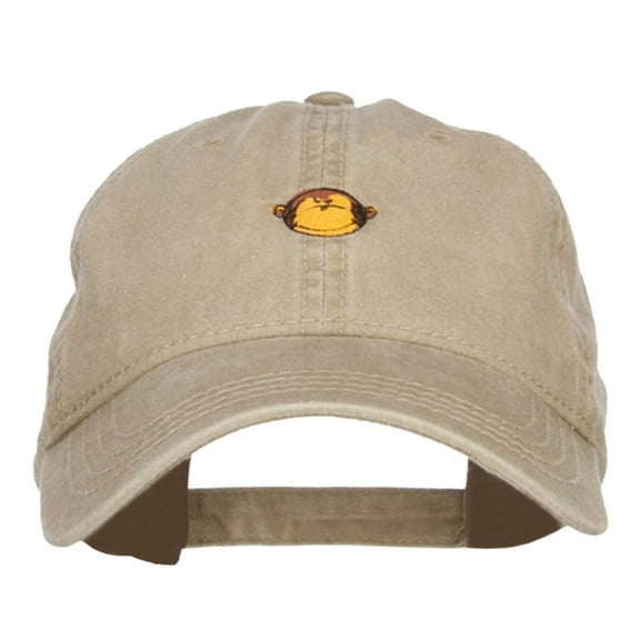 Mini Monkey Embroidered Washed Cap - Khaki OSFM