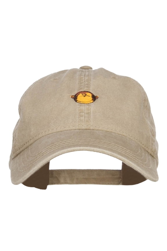 Mini Monkey Embroidered Washed Cap - Khaki OSFM